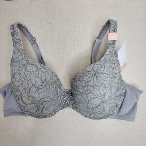 *NWT* CACIQUE Lightly Lined Cotton & Lace T-Shirt Bra Underwire Gray 40C